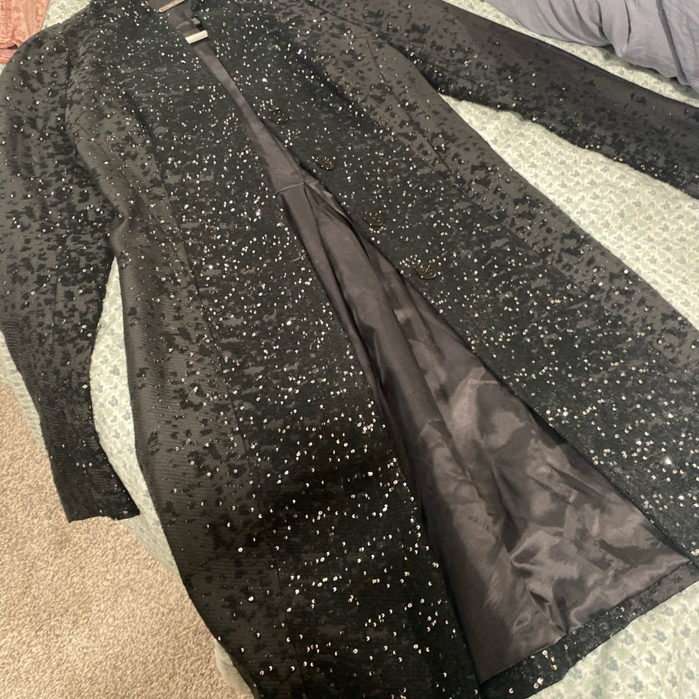 White House Black Market Black Sequin Pea Coat